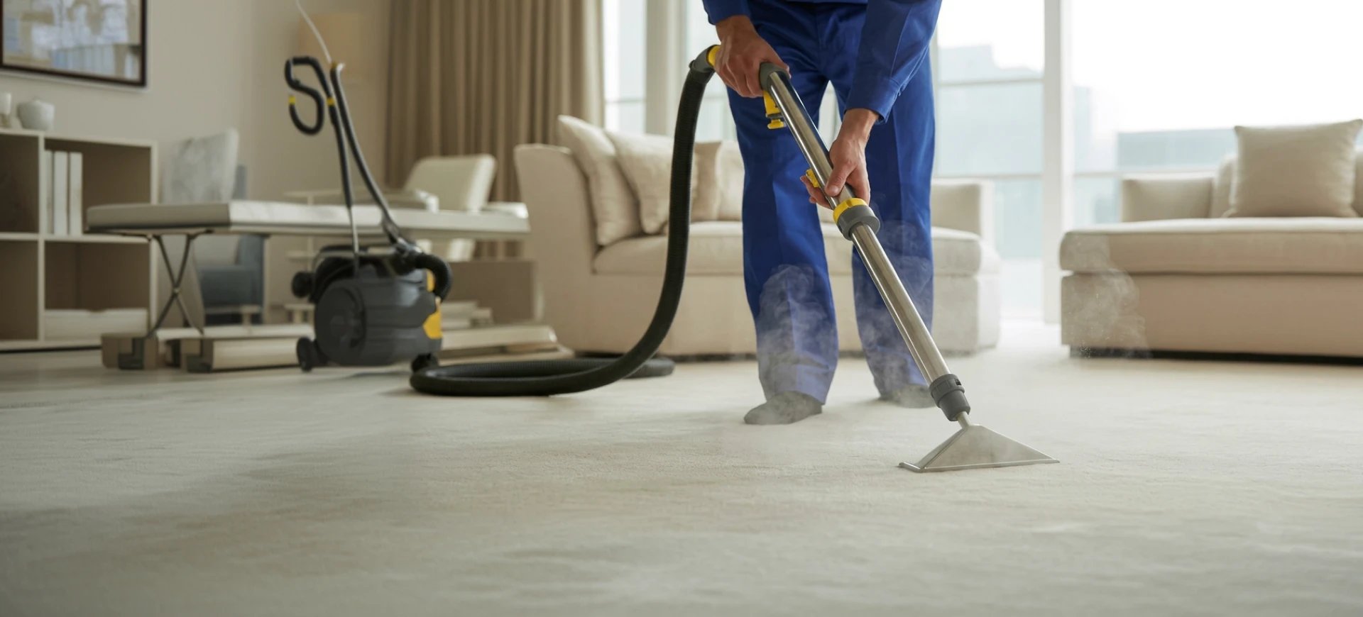 Pulizia della moquette con aspiratore professionale