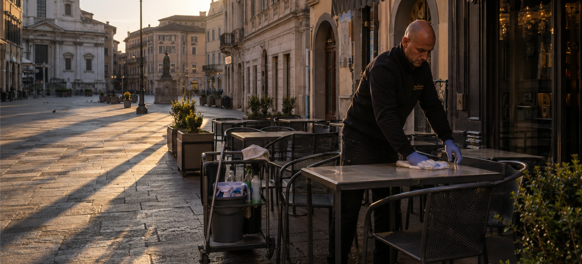 Pulizia bar: sanificazione dei tavoli esterni