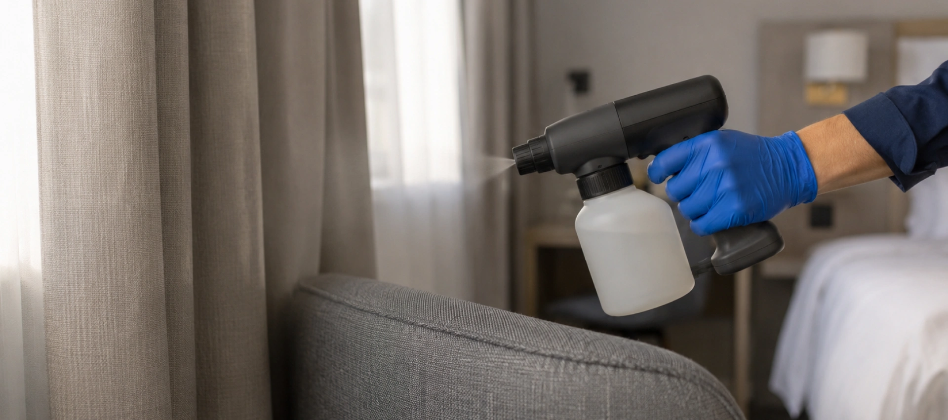 Deodorazione ambienti: nebulizzatore professionale in una camera d'albergo