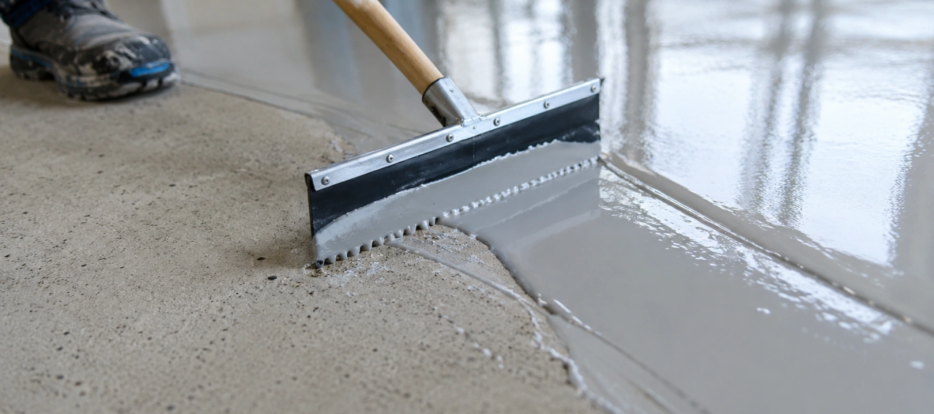 Pavimenti in resina: stesura della resina con spatola dentata